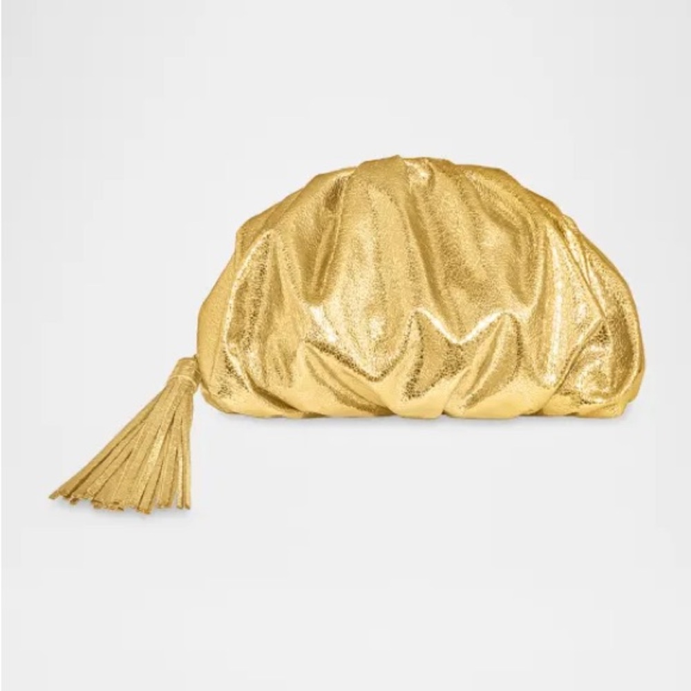 Rebecca Minkoff Gold Ruched Tassel Wristlet Clutch